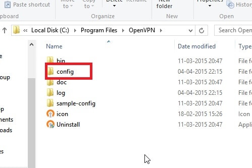 config folder for open vpn